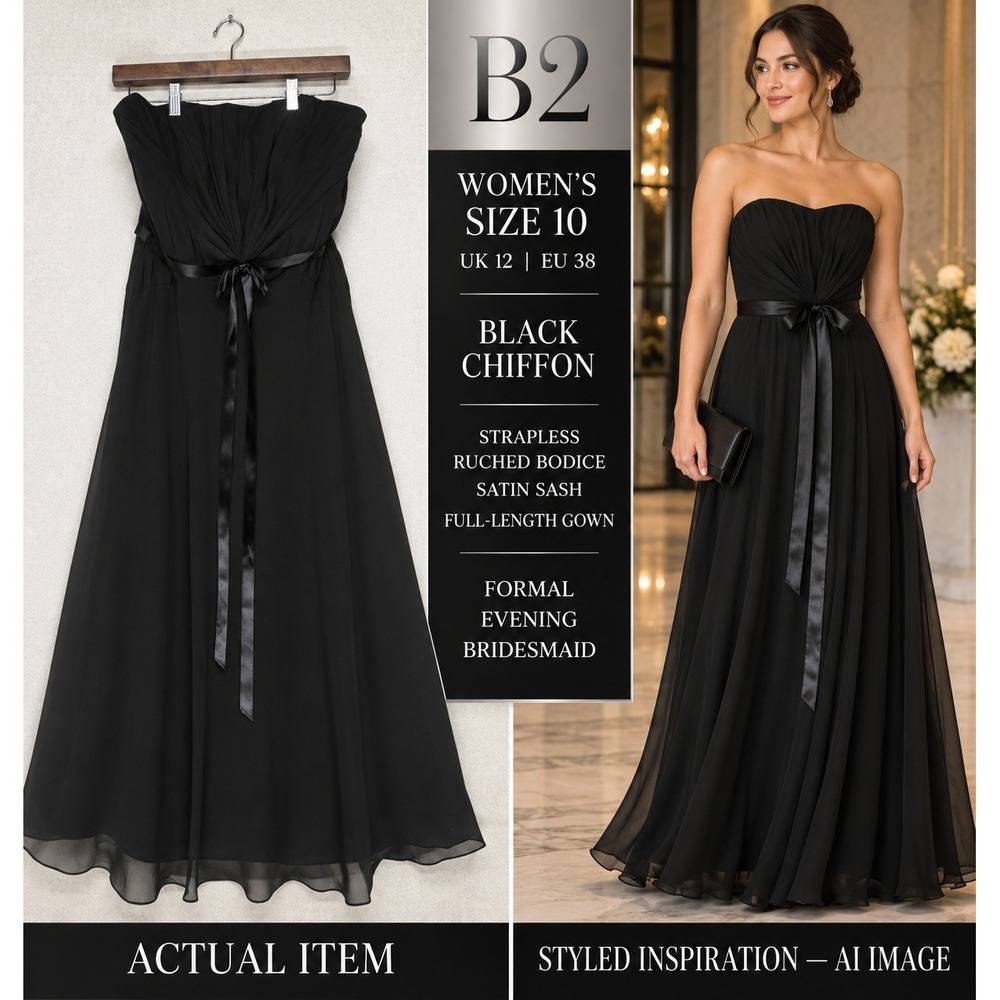 Vintage B2 Black Cocktail Satin Finish Strapless Dress. Size 10